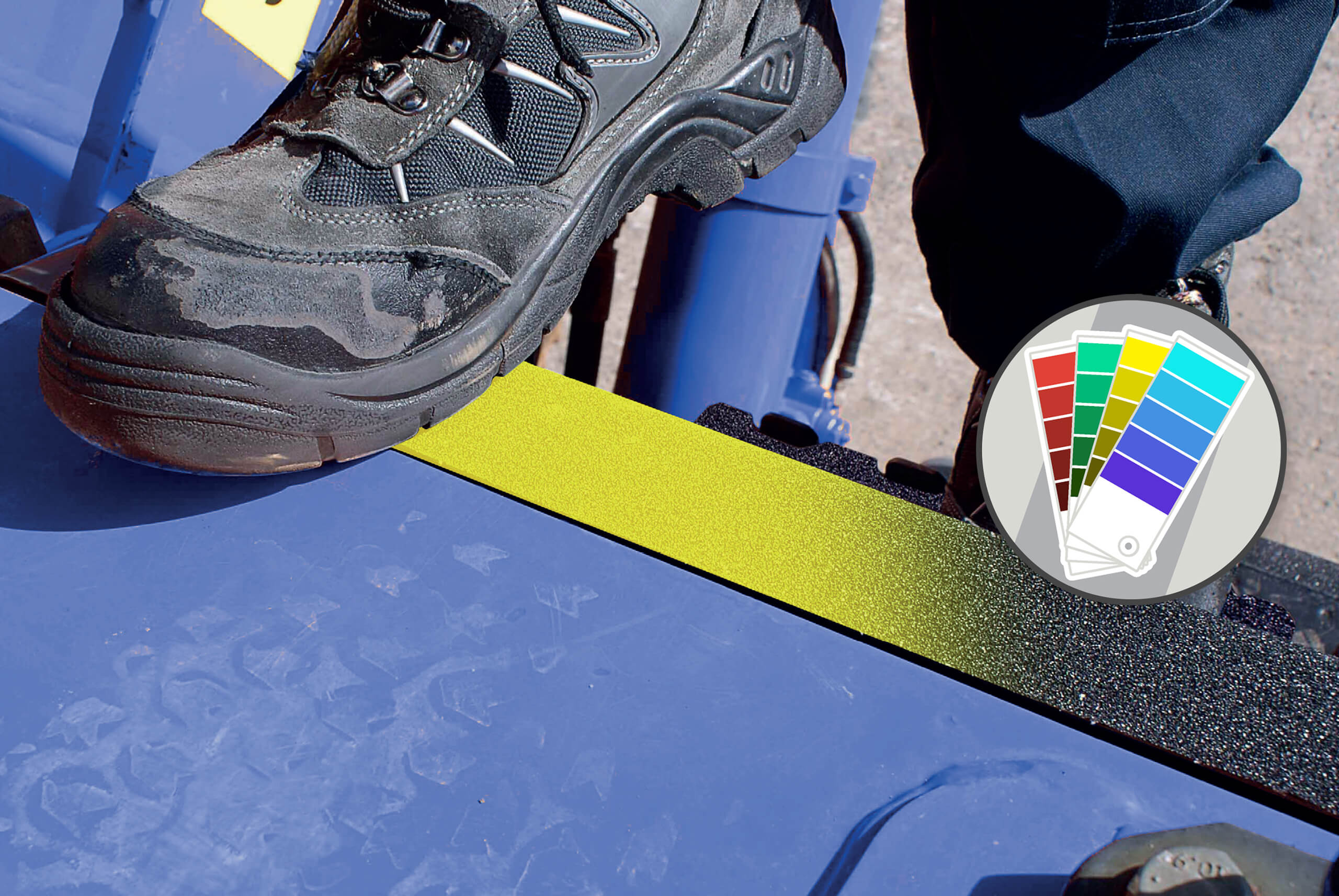 Custom Coloured Tape Icon with Yellow Safety-Grip on Construction Equipment Custom Coloured Tape Icon with Yellow Safety-Grip on Construction Equipment