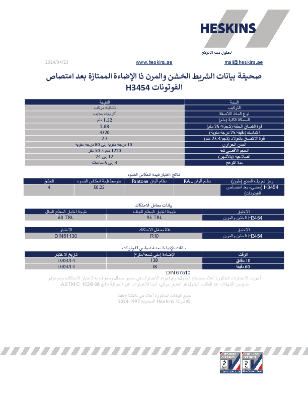 صحيفة بيانات الشريط الخشن والمرن ذا الإضاءة الممتازة بعد امتصاص الفوتونات H3454.pdf