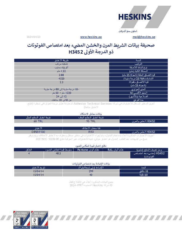 صحيفة بيانات الشريط المرن والخشن المضيء بعد امتصاص الفوتونات ذو الدرجة الأولى H3452.pdf